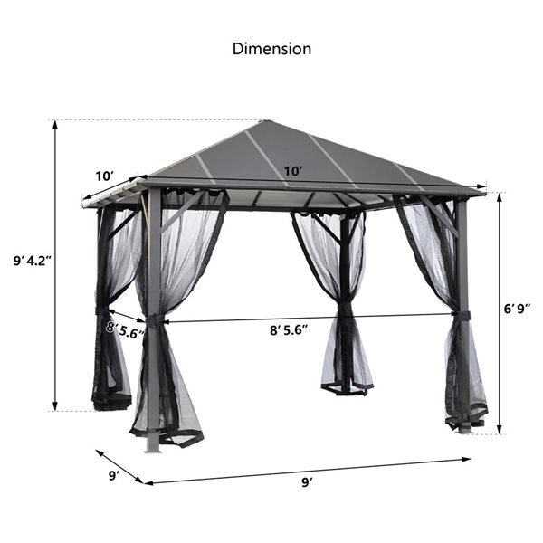 CASAINC 10 x 10-ft Permanent Outdoor Patio Gazebo with Aluminum Roof ...