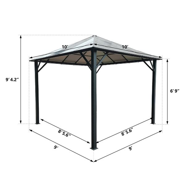 CASAINC 10 x 10-ft Permanent Outdoor Patio Gazebo with Aluminum Roof ...