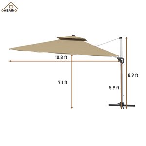 CASAINC 11-ft Beige Patio Double Top Umbrella