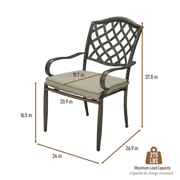 CASAINC 4-Pieces Bronze Outdoor Dining Chair with Cushion