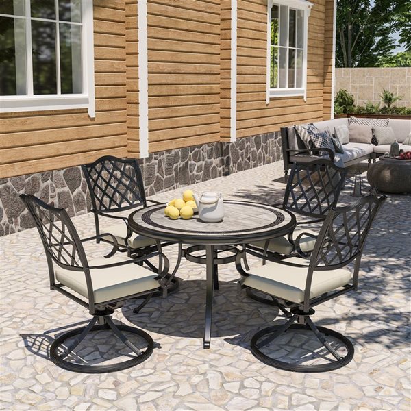 CASAINC 5-Piece Cast Aluminum Outdoor Table and Swivel Chairs