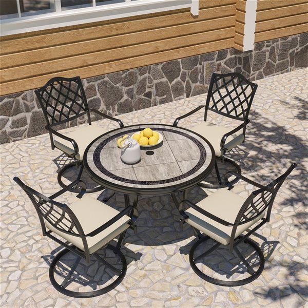 CASAINC 5-Piece Cast Aluminum Outdoor Table and Swivel Chairs