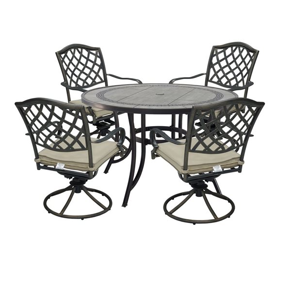CASAINC 5-Piece Cast Aluminum Outdoor Table and Swivel Chairs