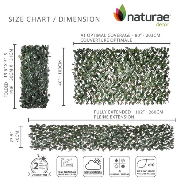 Naturea Decor Expandable Treillis Ivy Leaves 40-in x 80-in