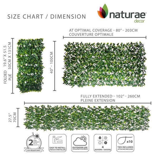 Naturea Decor Expandable Privacy Treillis White Rose Leaves 40-in x 80-in