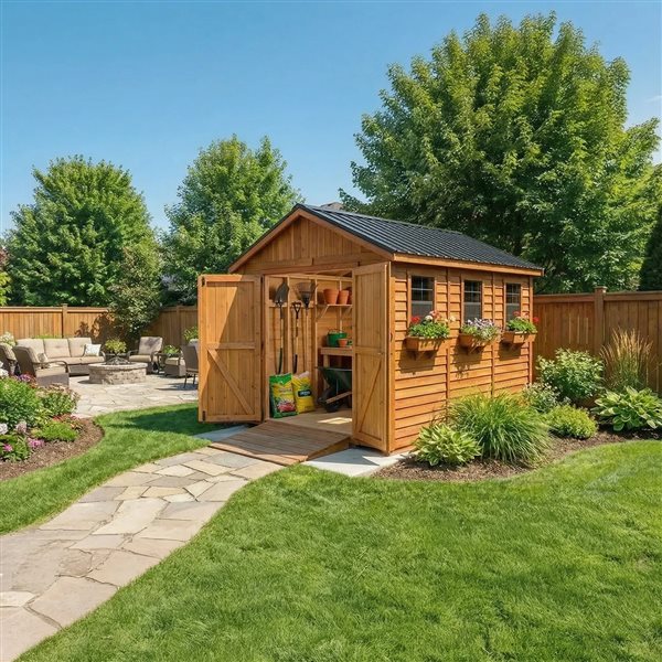 Outdoor Living Today 12-ft X 8-ft Gable Cedar Storage Shed with Metal Roof