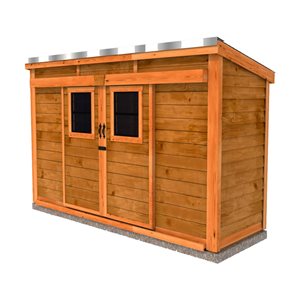 Outdoor Living Today 4-ft X 12-ft Lean-to Cedar Garden Shed with Sliding Doors and Metal Roof