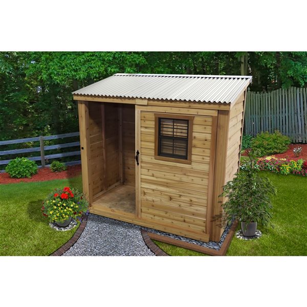 Outdoor Living Today 4-ft X 8-ft Lean-to Cedar Storage Shed with Sliding Doors and Metal Roof