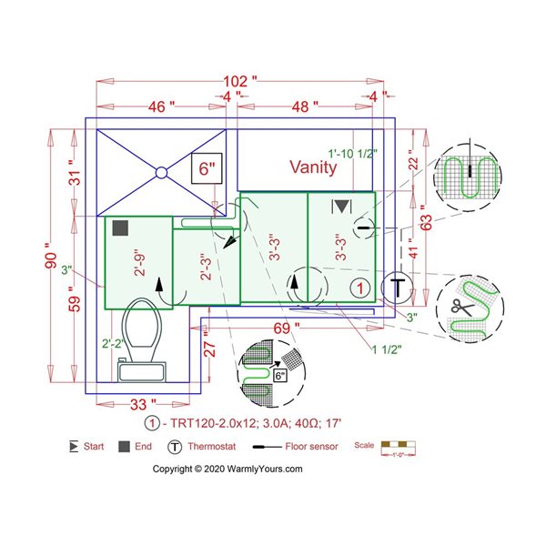 WarmlyYours Floor Heating Kit with WiFi Thermostat - 120-V - 24-ft²