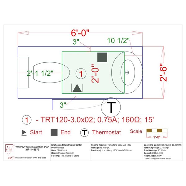 WarmlyYours Floor Heating Kit with WiFi Thermostat - 120-V - 6-ft²