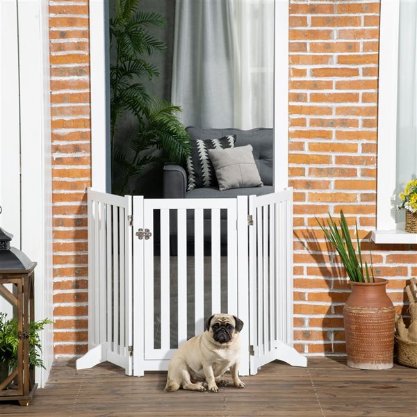 PawHut 3 Panel Pet Gate Wooden Foldable Dog Fence Indoor Free