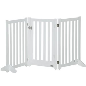 PawHut Freestanding Expandable and Foldable White Wood Pet Gate