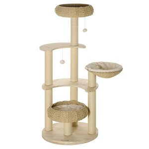 PawHut 56.69-in Cat Tree with Washable Bed and Hanging Toy
