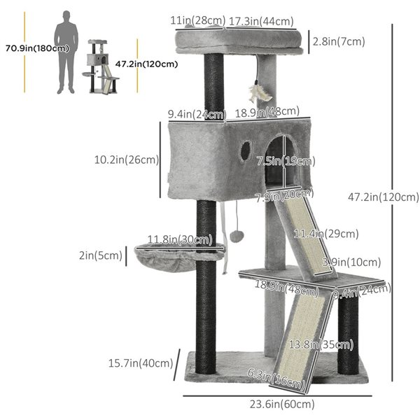 PawHut 47.24-in Cat Tree with Scratching Post for Indoor Cats