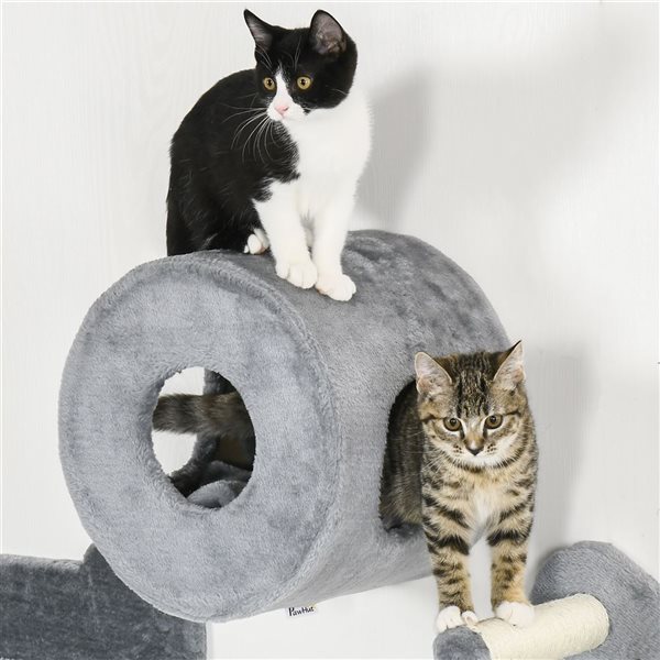PawHut 4-Piece Cat Wall Shelves with Condo and Scratching Post