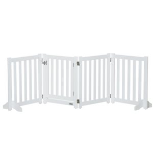 PawHut Freestanding Expandable White Wood Pet Gate for Small Pet