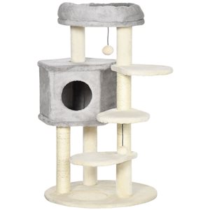 PawHut 37.01-in Light Grey Cat Tower Tree with Sisal Scratching Post