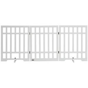 PawHut Freestanding Expandable White Wood Pet Gate with Support Feet