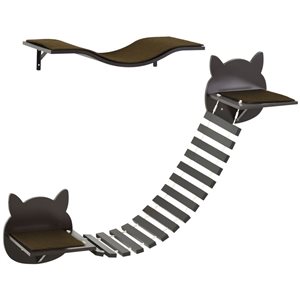 PawHut 2-Piece Brown Cat Wall Shelves with Cushion Jumping Platform