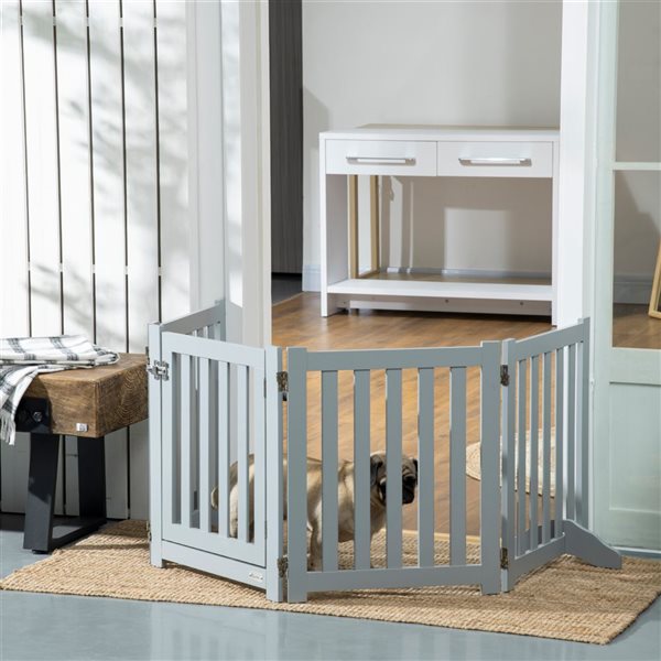 PawHut Freestanding Expandable and Foldable Grey Wood Pet Gate