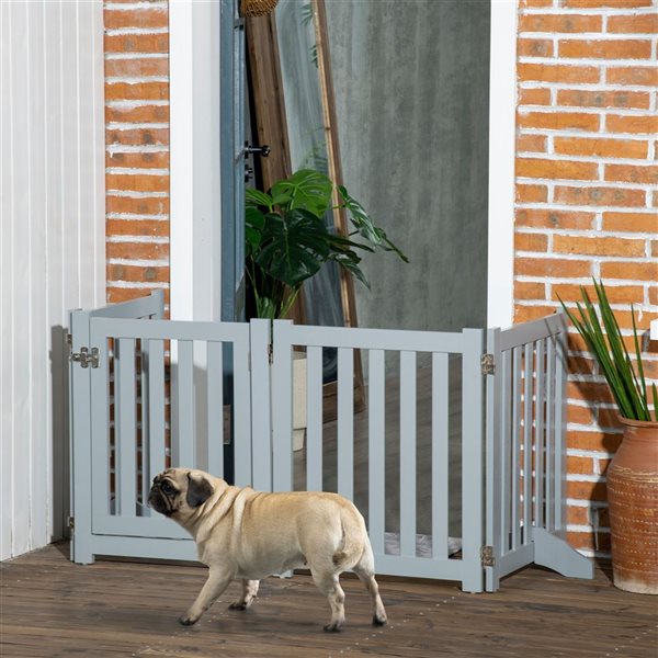 PawHut Freestanding Expandable and Foldable Grey Wood Pet Gate