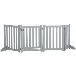 PawHut Freestanding Expandable and Foldable Grey Wood Pet Gate