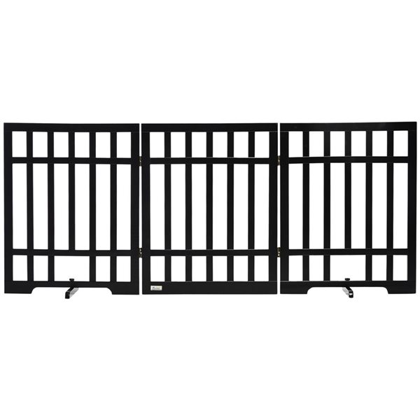 PawHut Freestanding Expandable Black Wood Pet Gate with Support Feet ...