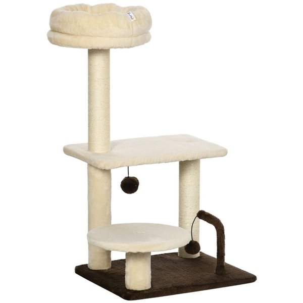 PawHut 29.13in Beige Cat Tower Tree with Sisal Scratching Post D30