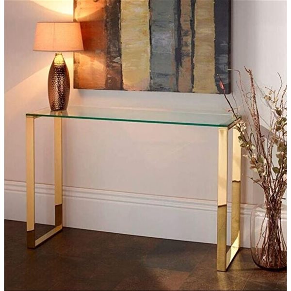 TAKE ME HOME FURNITIRE Melissa Console Brushed Gold with Clear Glass