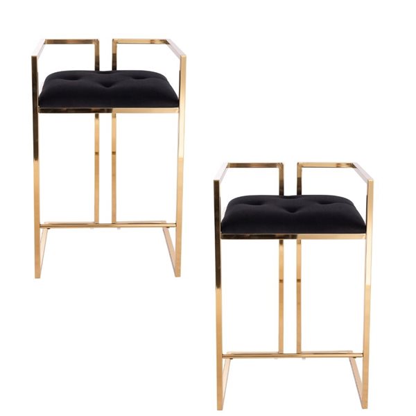 TAKE ME HOME FURNITURE Set of 2 Ashton Luxurious Velvet Upholstery Counter Stool - Gold