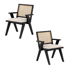 TAKE ME HOME FURNITURE Set of 2 Forton Modern Wooden Dining Chair - Natural Rattan