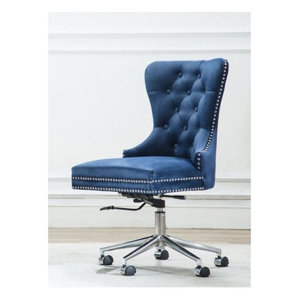 TAKE ME HOME FURNITURE Malak Adjustable Office Chair with Density Foam and Blue Velvet Upholstery