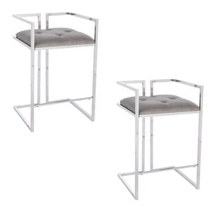 TAKE ME HOME FURNITURE Set of 2 Ashton Luxurious Velvet Upholstery Counter Stool - Silver