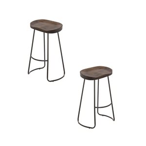 TAKE ME HOME FURNITURE Set of 2 Walnut Bryan Counter Stool Backless with Metal Frame