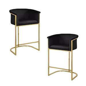 TAKE ME HOME FURNITURE Set of 2 Lalaina Modern Velvet Black Upholstery Bar Stool with Gold Legs