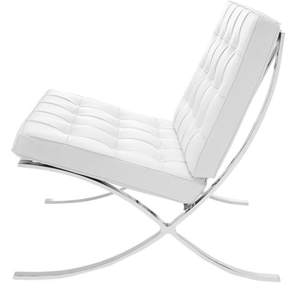 TAKE ME HOME FURNITURE White Couch Leather Accent Chair with Stainless-Steel Legs