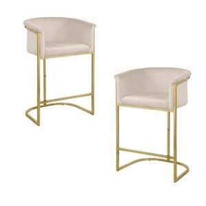 TAKE ME HOME FURNITURE Set of 2 Lalaina Modern Velvet Beige Upholstery Bar Stool with Gold Legs