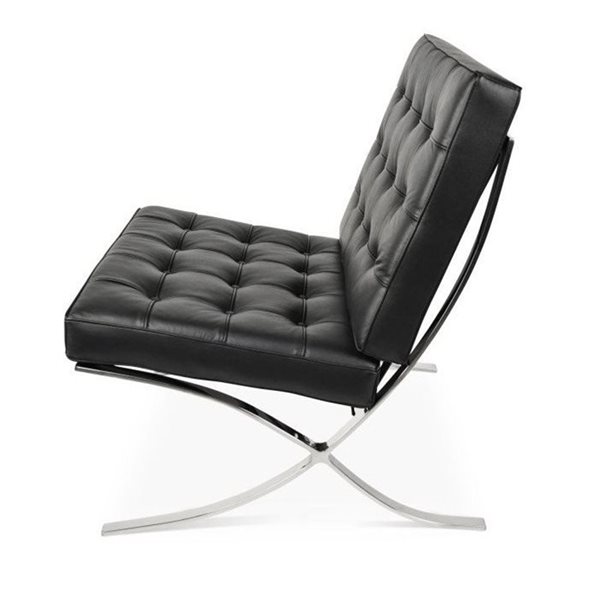 TAKE ME HOME FURNITURE Black Couch Leather Accent Chair with Stainless-Steel Legs