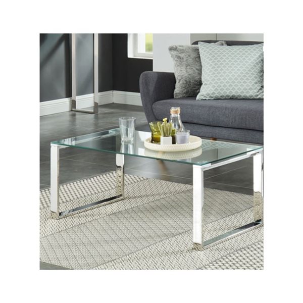 TAKE ME HOME FURNITURE Lysa Minimalist Coffee Table with Silver Glass Top