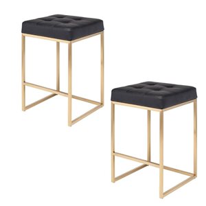 TAKE ME HOME FURNITURE Set of 2 Kyla Counter Stool PU Leather Upholstery - Black