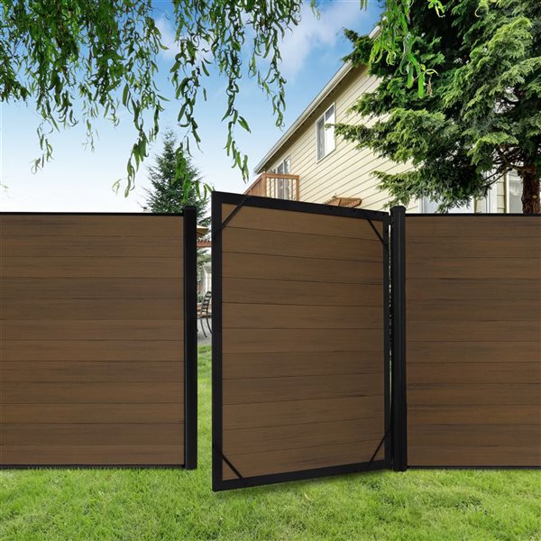 everhome Black Aluminum Self-Closing Gate Frame Kit for Composite Fence