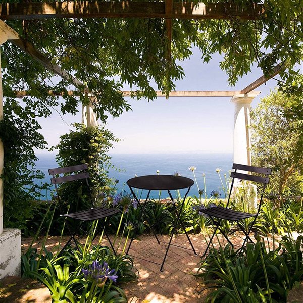 Upland Foldable Patio Bistro Set Black 3 pcs