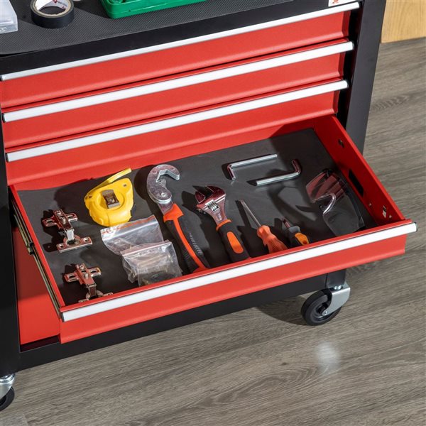 Coffre à outils DURHAND à 4 tiroirs organisateur d'outils 4 roues noir et  rouge B20-086V00BK