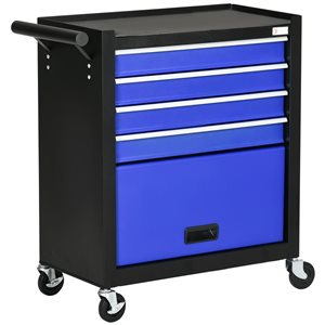 Coffre à outils DURHAND 4 tiroirs organisateur pour garage et atelier 4 roues noir et bleu
