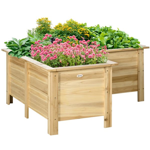 Outsunny 47.2 x 47.2 x 19.7in Wooden LShaped Raised Garden Bed 845