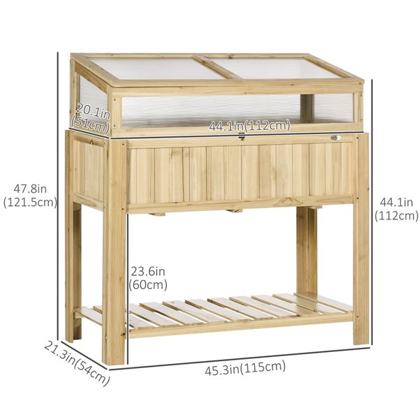 Outsunny 3.98 x 1.78 x 3.78-ft Elevated Wooden Cold Frame with Storage Shelf