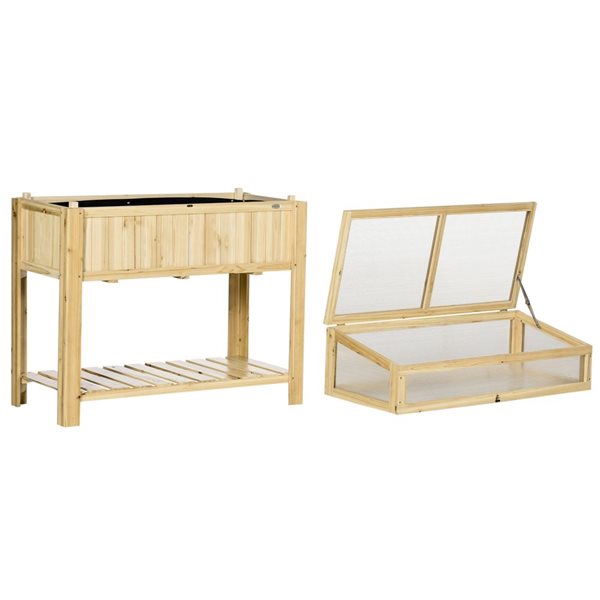 Outsunny 3.98 x 1.78 x 3.78-ft Elevated Wooden Cold Frame with Storage Shelf