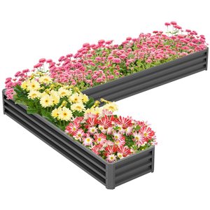 Outsunny 109.4 x 81.9 x 11.8-in Grey Metal L-Shaped Raised Garden Bed
