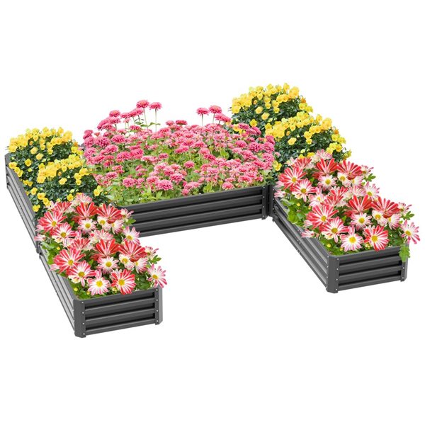 Outsunny 95.3 x 96.5 x 12.2-in Grey Metal Raised Garden Beds - Set of 5