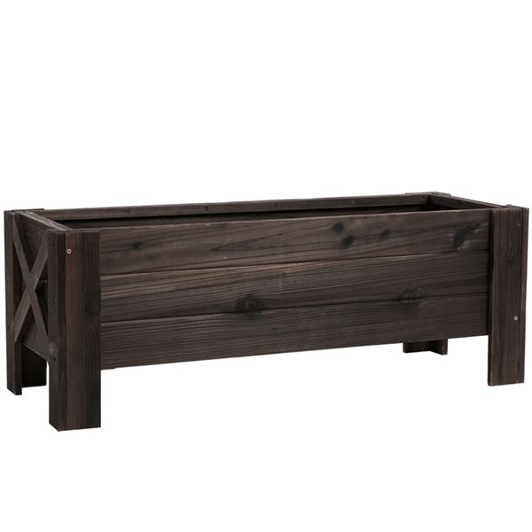 Outsunny 14.4 x 39.4 x 14.2in Dark Brown Wood Raised Garden Bed 845